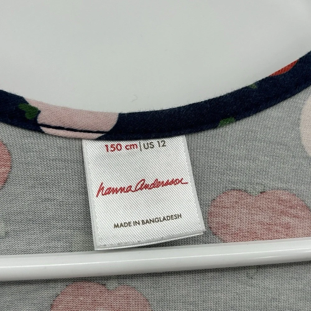 Hanna Andersson Twill Apple Print Skater Dress Size 12 150 cm Pockets Navy BLue